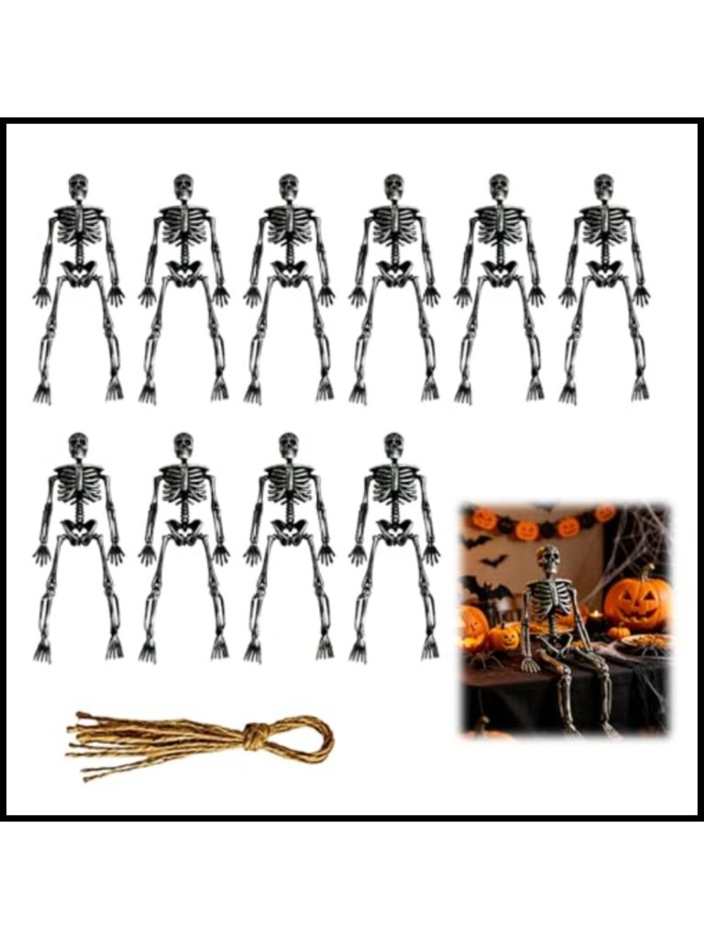 10 Mini Skeleton Figurines 15cm Plastic Adjustable Joints Halloween Décor Set